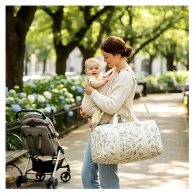 Produktbild von Gesteppte Reisetasche mit Blumenmuster und Schultergurt