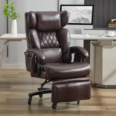 Obrázek produktu pro XXL Ergonomická kancelářská židle, manažerské křeslo, masáž, vyhřívání,Polyuretankůže, opěrka nohou, otočná o 360°, nastavitelná opěrka zad, nosnost až 150 kg, hnědá
