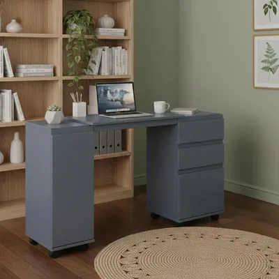 Image de Succivo - Bureau, 66x36x72h cm Gris Gris, 3 Tiroirs