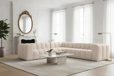 Produktbild von Ecksofa Designersofa SOLVIE in Stoff Tiffani Beige Seite Universal
