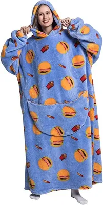 Obrázek produktu pro ASKSA Nadměrná deka s kapucí, nositelná deka ze sherpa fleecu, Hamburger