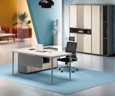 Produktbild von Arbeitstisch Komplettbüro Arbeitszimmermöbel Büroschrank Grau Holz Set
