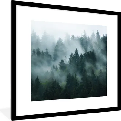 Produktbild von MuchoWow® Gerahmtes Poster Nebel - Bäume - Wald 40x40 cm - Poster mit Schwarzem Bilderrahmen Wandposter Rahmen Foto Bilder - Poster - Plakat im Rahmen