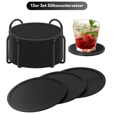 Produktbild von Silikon Untersetzer Rund Für Gläser, 12Er Set Hitzebeständig Und Rutschfest