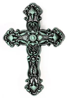 Eisen Wandkreuz, Schmiedeeisen Kruzifix, 25 cm, Antik Schwarz/Patina Grün