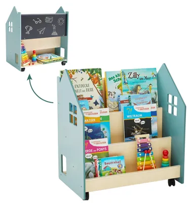 Image de Bibliothèque Montessori avec roulettes pour enfants avec 3 compartiments