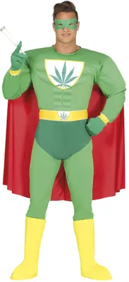 Produktbild von FIESTAS GUIRCA | Superhéroe Marihuana Kostüm für Erwachsene (52-54/L) - Maske, Umhang, Gürtel, Handschuhe und Anzug - Superhelden- und Schurken Kostüme für Junggesellenabschiede und Kostümpartys – Grö