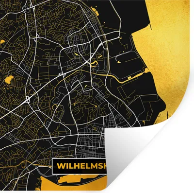Produktbild von MuchoWow® Wandtattoo Wandsticker Wandaufkleber Wilhelmshaven - Stadtplan - Gold - Deutschland - Karte 100x100 cm Selbstklebend und Repositionierbar - Wierderverwendbar - Selbstklebend