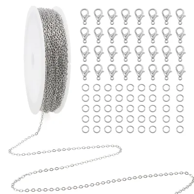Schmuckkette 10 m Edelstahl silber mit 100 Ringen & 40 Verschlüssen