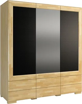 Produktbild von Kleiderschrank mit Spiegel, Farbe: Eiche / Schwarz, teilmassiv - Abmessungen: 204 x 182 x 61 cm (H x B x T)