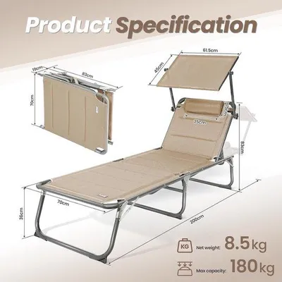 Produktbild von Famanu Sonnenliege - Gartenstuhl mit verstellbarem Sonnendach