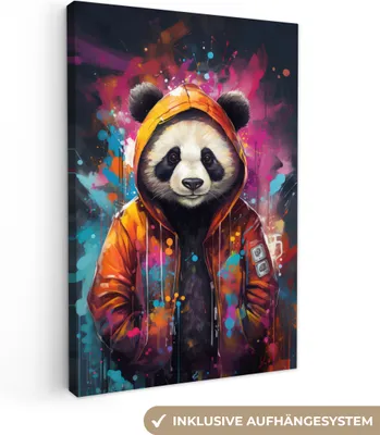 Obrázok produktu pre Obrazy na plátne 20x30 cm - Graffiti - Panda - Kabát - Oranžová, Obrazy Obývacia izba Moderné, nástenné dekorácie