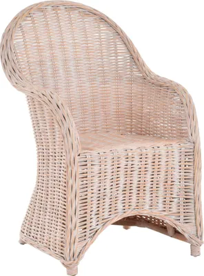Produktbild von krines-home Esszimmersessel aus Natur-Rattan, Vintage Weiß, Handgefertigt, stabil & hochwertig, Maße: B 61cm, T 59cm, H 95cm, Sitzhöhe 47cm, Sitzbreite 43cm, Sitztiefe 51cm