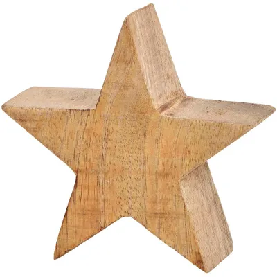 Image de Figurine décorative Étoile en bois de manguier Figurine en bois naturel 10 cm