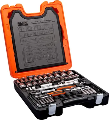 Produktbild von Bahco Steckschlüsselsatz Chrom Vanadium Stahl 94tlg. 4-13mm 1/4 Zoll 1/2 Zoll für 6-kant-Antrieb - S87+7