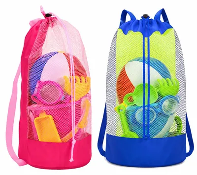 Immagine prodotto di Borsa a rete per giocattoli da spiaggia, 2 grandi sacchetti a rete, pieghevole, traspirante, ideale per la spiaggia e la piscina