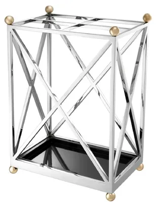 Produktbild von Casa Padrino Luxus Schirmständer Silber / Messingfarben / Schwarz 41,5 x 26,5 x H. 58 cm - Luxus Accessoires