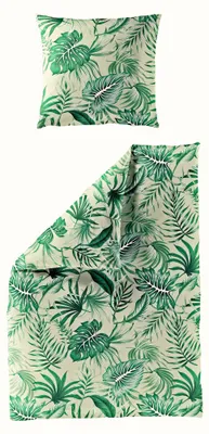 Produktbild von JACK by Bierbaum Mako Satin Bettwäsche 135x200cm 2 tlg. Monstera Tropisch Grün Mint
