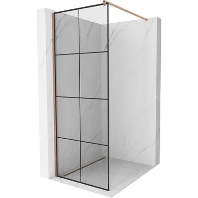Obrázek produktu pro Mexen Kioto sprchová stěna Walk-in 90 x 200 cm, černý vzor 8 mm, kartáčovaná měď - 800-090-101-65-77