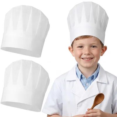 Kochmützen für Kinder, 20 Stück, Vliesstoff, Weiß, Einweg