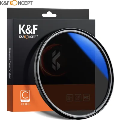 A camera lens filter and its packaging are displayed against a white background.