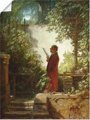 Produktbild von Carl Spitzweg: Zeitungsleser im Hausgärtchen, Produkt:Poster, Größe (HxB):80x60 cm / Poster