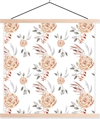 Produktbild von MuchoWow® Textilposter Rosen - Gold - Weiß 40x40 cm mit holzfarbenen Rahmen - Posterleiste