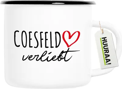 Produktbild von Huuraa Emaille Tasse Coesfeld verliebt 300ml Vintage Campingbecher Geschenkidee
