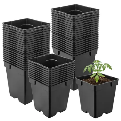 Produktbild von Garronda 50 Stück Kunststoff eckig mit Drainagelöchern Blumentopf für Garten (Schwarz, 11 x 11 x 12 cm (1L)) GD-KW-S