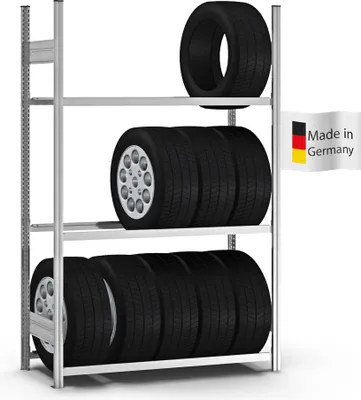 Produktbild von PROREGAL Reifenregal Stecksystem MAGNUS  Germany | HxBxT 200x130x40cm | 3 Ebenen | Fachlast 150kg | Verzinkt