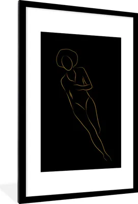 Produktbild von MuchoWow® Gerahmtes Poster Frau - Gold - Strichzeichnung 60x90 cm - Poster mit Schwarzem Bilderrahmen Wandposter Rahmen Foto Bilder - Dekoration - Wandposter Wohnzimmer - Hochwertig
