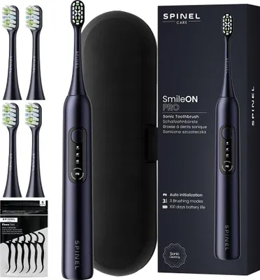Image de Brosse à dents électrique SpinelCare SmileOn PRO noire + étui + 4 conseils noir nouveau