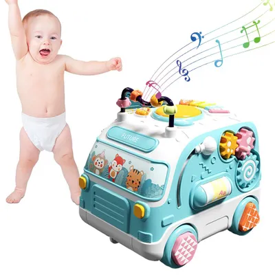 Productafbeelding van Speelgoedbus voor baby's, muzikaal, educatief speelgoed, elektronische auto met licht en geluid, vroege ontwikkeling, verjaardagscadeaus voor kinderen, geschikt voor jongens en meisjes