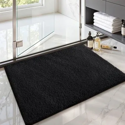 Zdjęcie produktu dla Mata podłogowa Unyqoos® wykonana z mikrofibry, 60 x 90 cm – czarna, antypoślizgowa i chłonna, można prać w pralce, idealna do łazienki, kuchni i salonu