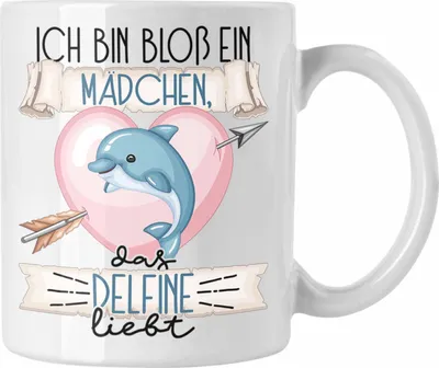 Produktbild von Trendation - Delfine Tasse Geschenk Frauen Ich Bin Bloß Ein Mädchen Das Delfine Liebt Delfine-Liebhaberin Geschenk Spruch Geburtstag (Weiß)