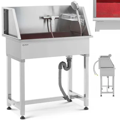 Image de Baignoire pour chiens – Lavabo pour chiens – Cuve en acier inoxydable pour salon de toilettage – Inclut une pomme de douche et une robinetterie thermostatique