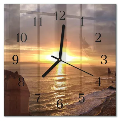 Immagine prodotto di Orologio da parete Tulup Glasuhr, orologio da cucina, vetro vero, 30x30 cm, design moderno e decorativo, silenzioso, con lancette nere - motivo: tramonto