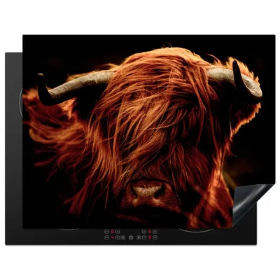 Produktbild von KitchenYeah© Herdabdeckplatte Schottischer Highlander - Kuh - Hörner - Porträt - Tiere , 77x59cm, Küche Deko, Glaskeramikkochfeld Herdabdeckung, Abdeckplatte fùr Kochfeld