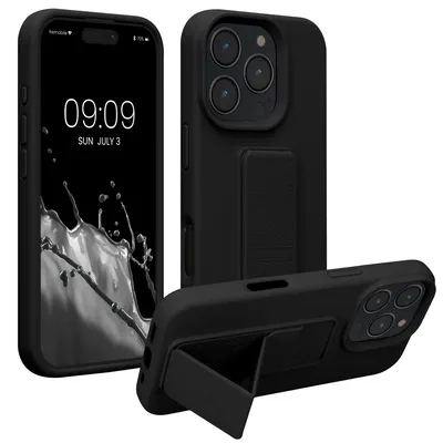 Produktbild von kwmobile Handyhülle für Apple iPhone 16 Pro Hülle - TPU Silikon Case mit Fingerhalter und Stand - Schutzhülle Cover in Schwarz