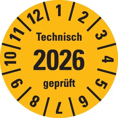Produktbild von Dreifke® Prüfplakette Technisch  2026, gelb, Dokufolie, selbstkl., Ø 3...