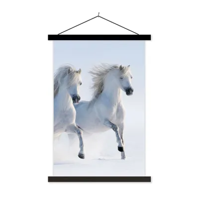 Produktbild von MuchoWow® Textilposter Winter - Pferde - Schnee 40x60 cm mit schwarzem Rahmen - Wanddekorationen