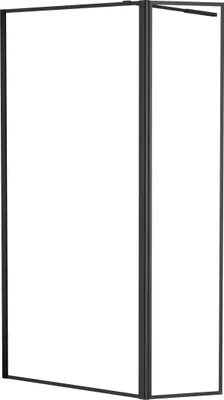Image de Paroi de Douche avec Volet Pivotant 90+40x200cm - Cadre et Bras Noir Mat - Verre 5 mm