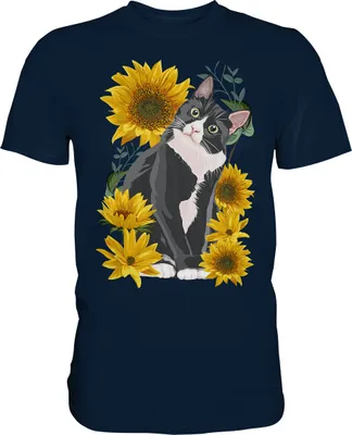 Produktbild von Sonnenblumen Katze T-Shirt Lustiges Garten Geschenk Gärtner – Navy / XL