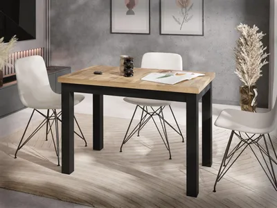 Obrázek produktu pro Obdélníkový jídelní stůl 100 x 60 cm - Prostorově úsporný kuchyňský stůl ve stylu Scandi & Loft - Černé nohy z masivního dřeva - do kuchyně, obývacího pokoje nebo kanceláře - Světle hnědý dub