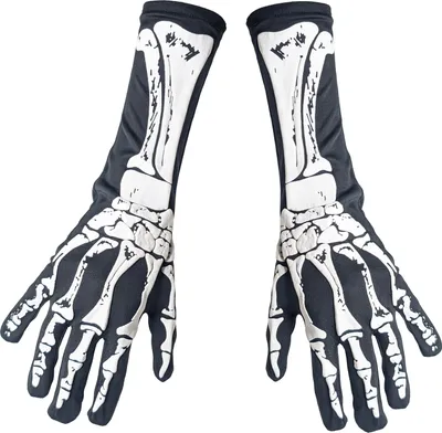 Produktbild von com-four® 1 Paar lange Skelett-Handschuhe - gruselige Gerippe-Hände - Kostümzubehör mit Knochenmuster für Halloween, Día de Muertos, Cosplay - Geister-Hände Stulpen