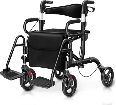 Produktbild von Rollator faltbar und leicht mit Sitz 2 in 1 Rollstuhl & Reiserollator Gehhilfe 6-fach höhenverstellbar
