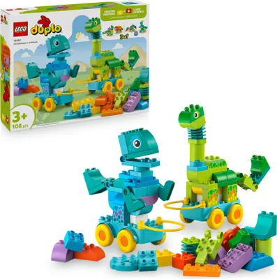 Produktbild von LEGO DUPLO Dinos auf Rädern 3-in-1-Set - Lernspielzeug für Jungen & Mädchen ab 3 Jahren - Diplodocus und T. Rex, Triceratops & Stegosaurus oder Pteranodon & Parasaurolophus Dinosaurier Figuren - 10451