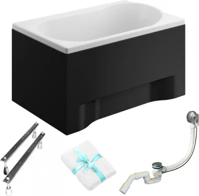 Produktbild von Aqua For You | Polimat Badewanne Mini - 110x70cm - Antibakterielle Beschichtung - Schwarz - Siphon Inklusive - - mit Verkleidung