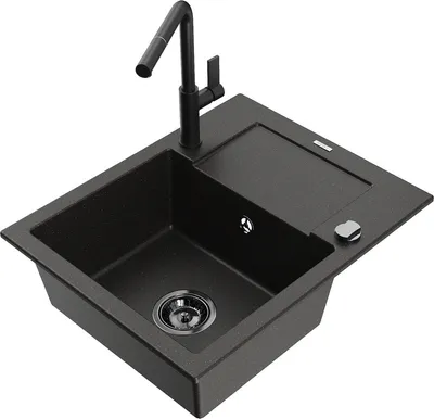Produktbild von Mexen Enzo 1 Becken-Granitspüle mit Abtropffläche und Mischbatterie Flora, Schwarz/Gold metallisch - 6506-75-670401-70-B
