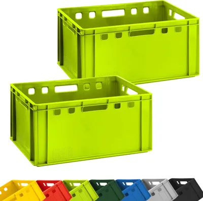 Produktbild von Fleischerkiste 2x Metzgerkiste 60x40x30cm Lagerkiste E3 hoch | Extrem robuste Stapelkiste | Fleischkiste Eurobox lebensmittelecht, stapelbar